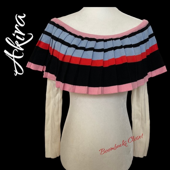 Akira Sweater Knit Bolero  Top  Colorful Pleated Size Small - Picture 5 of 12